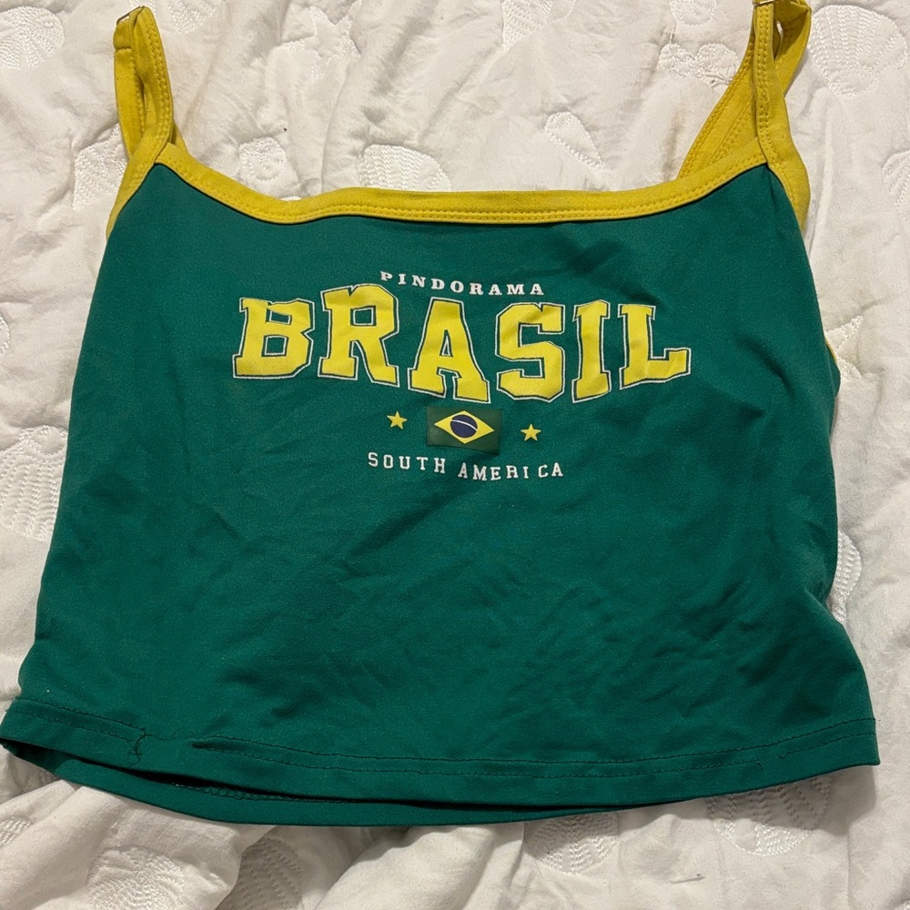 SHEIN Green and Yellow Brasil Crop Top